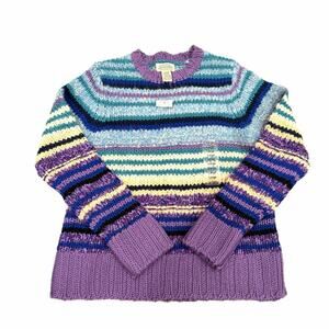 Vtg St Johns Bay Chunky Womens Sweater Large Blue Purple Striped Kidcore Cottage
